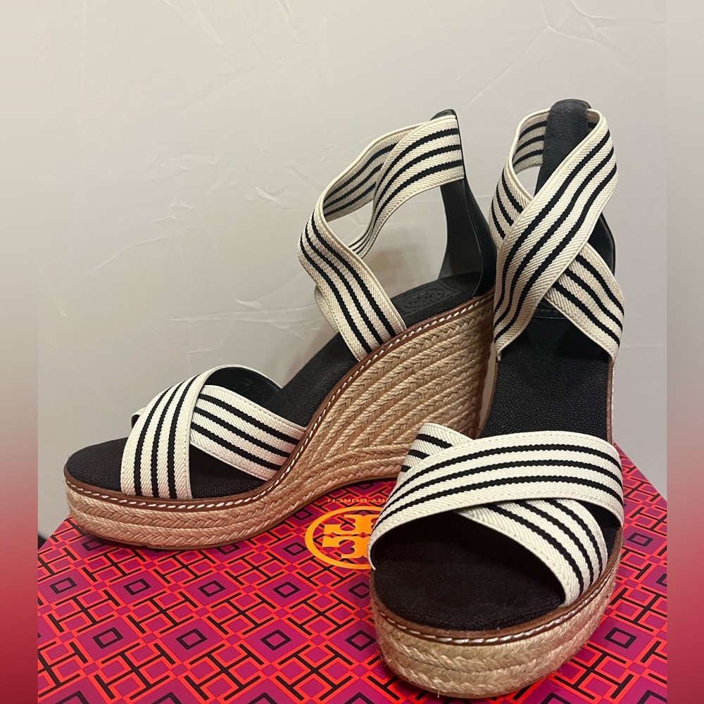 Striped Espadrille Wedge Sandals